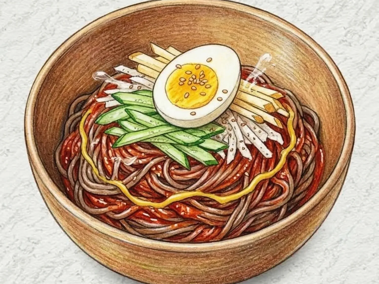고명을 올린 한국 면 요리