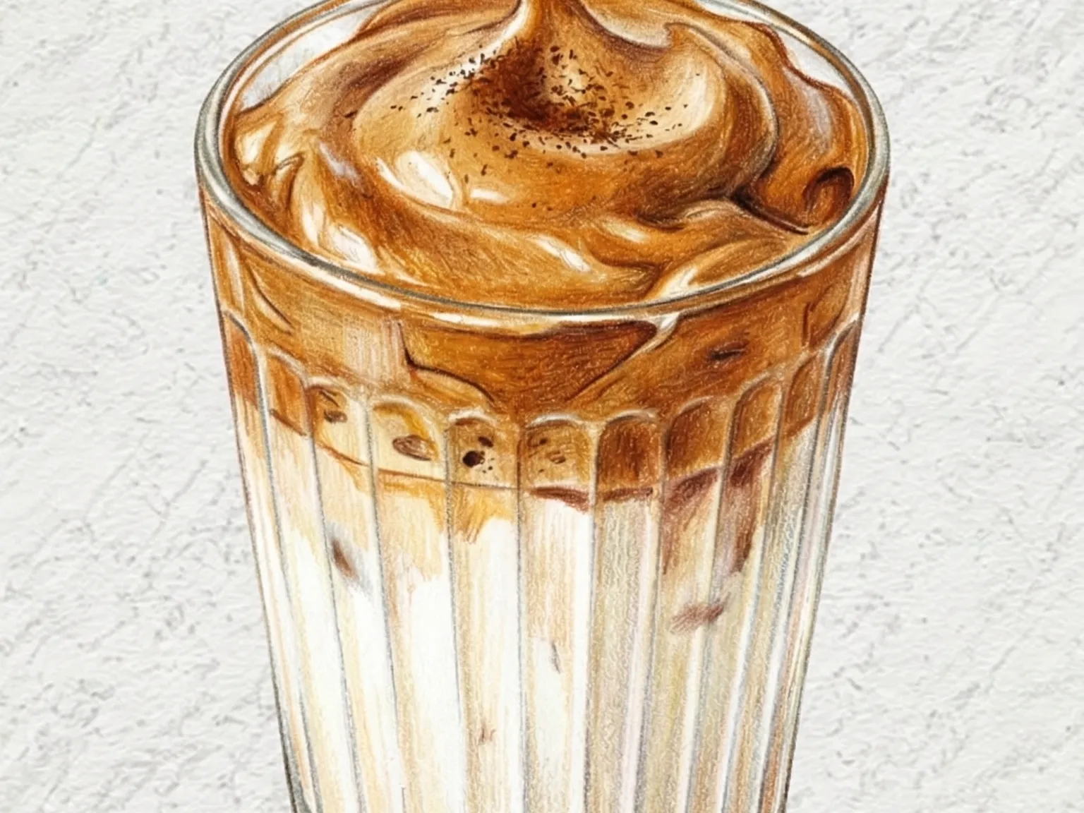 Whipped dalgona coffee in a clear glass