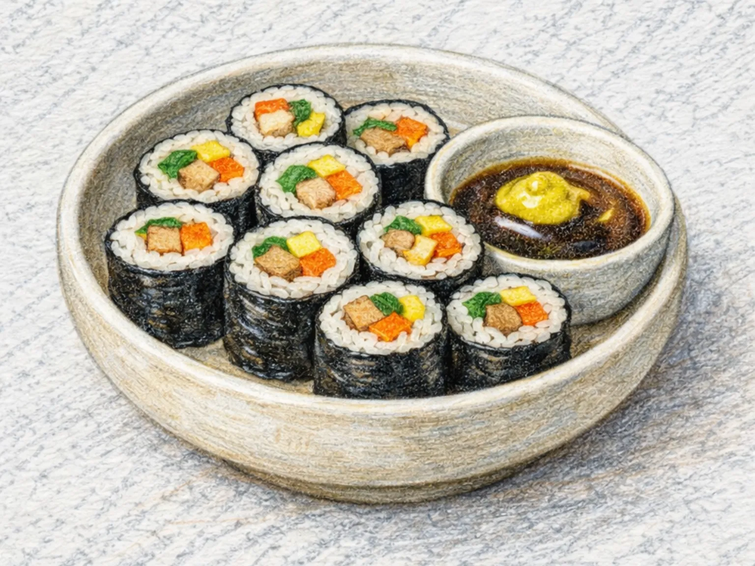 접시에 담긴 김밥
